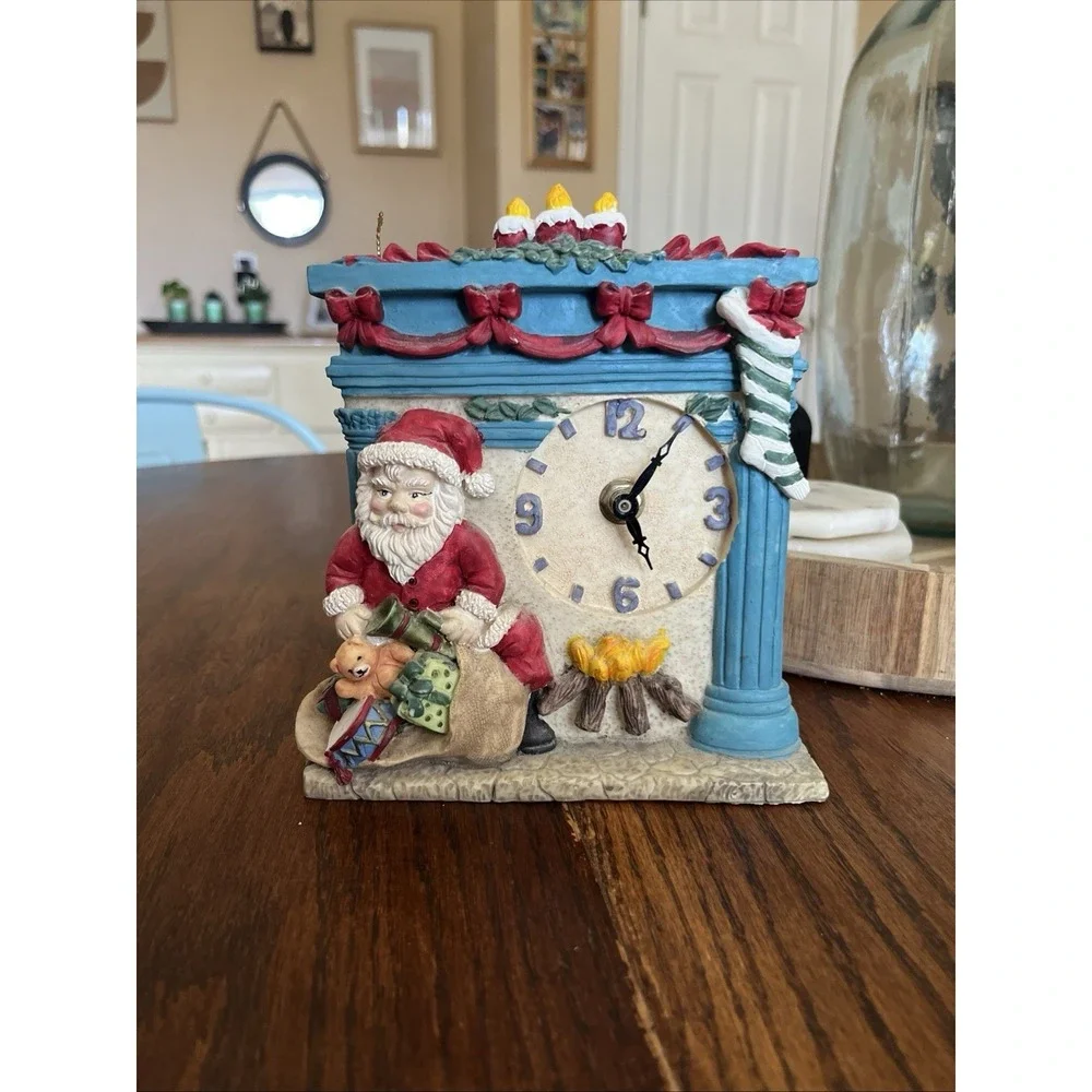 Christmas Clock Fire Place Santa with Sack of Gifts Clock Doesn't Work